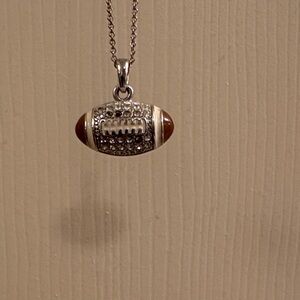 Brown, Silver & Crystal Football Pendant Necklace